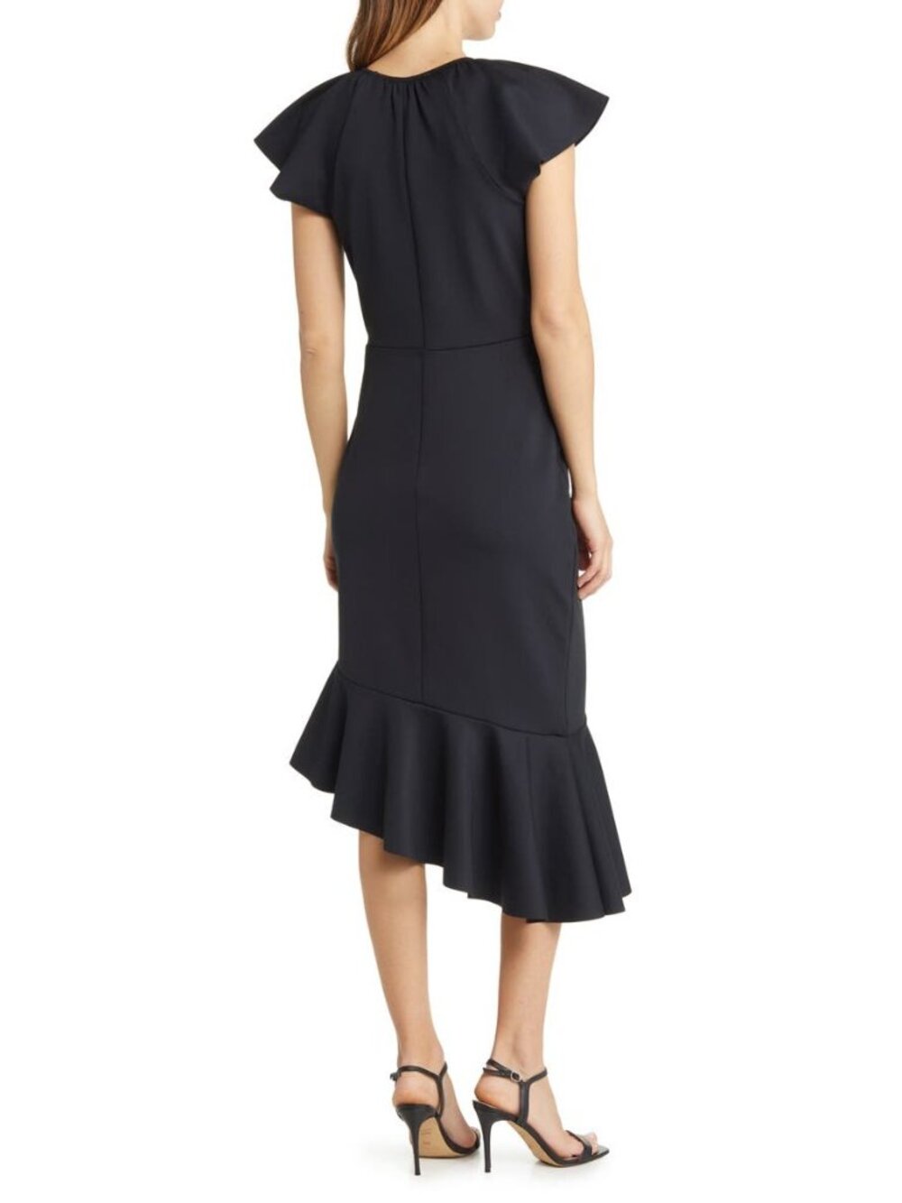 🆕 RACHEL PARCELL Ruffle Hem Scuba Asymmetric Dress Black X-Small - Picture 2 of 11